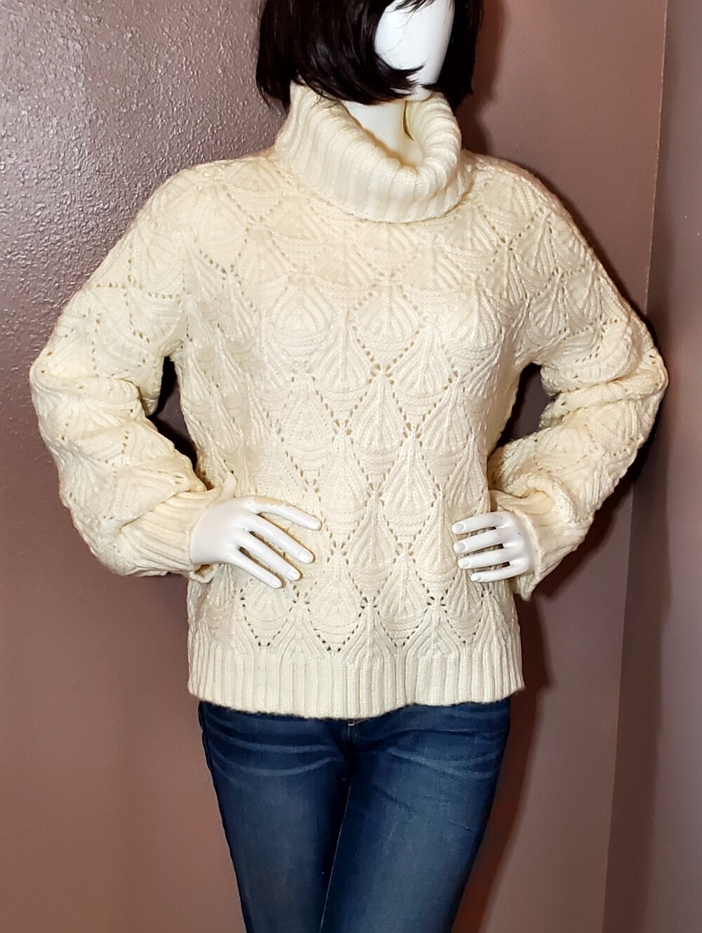 NWT GOODNIGHT MACAROON cream Turtleneck Oversized Sweater OS